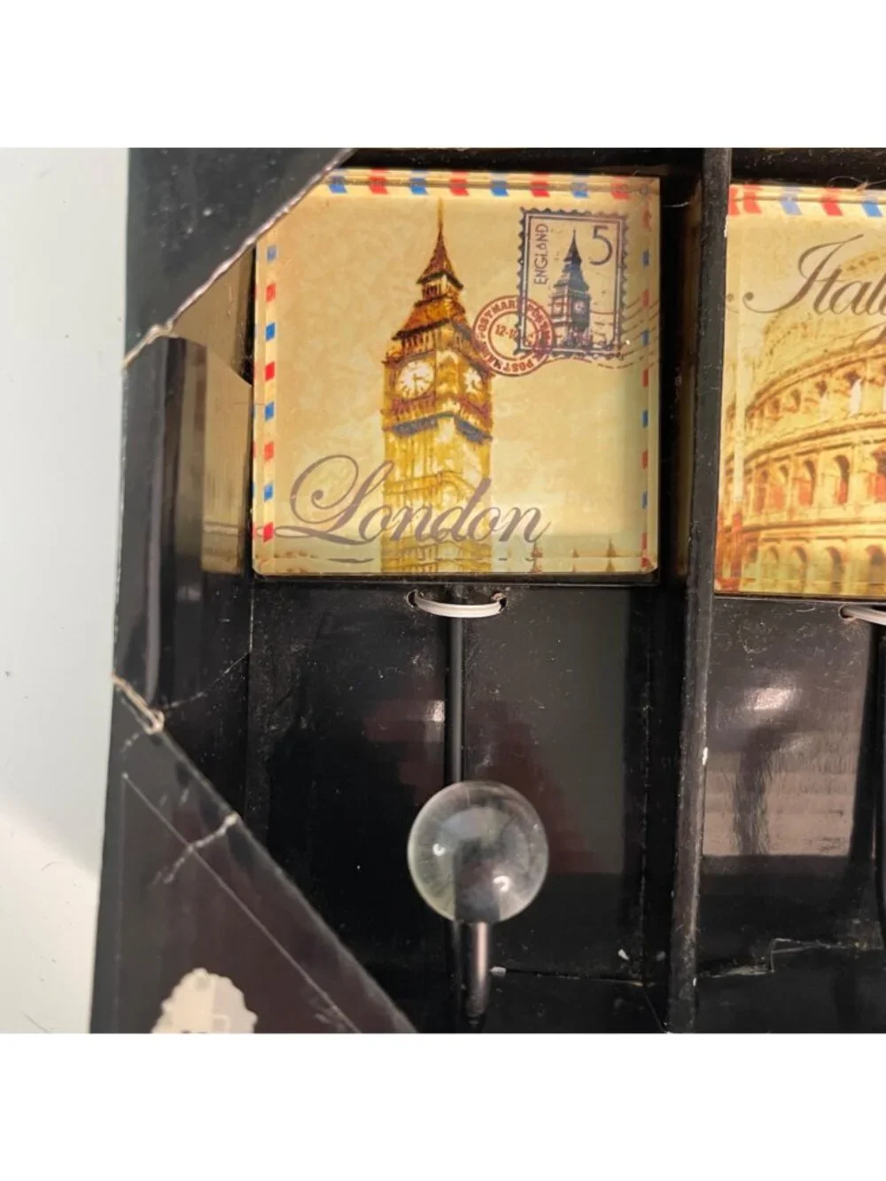 Studio 5 Decorative Glass Wall Hook Set 3 Vintage London Italy Paris New In Box